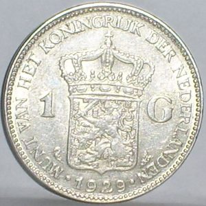 Zilveren gulden uit 1929.