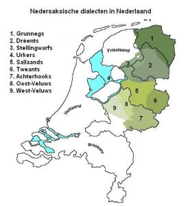 Map of Dutch low saxon dialects in the Netherlands