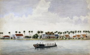 Aquarel. Waterverfschildering naar Voorduin van de plantage Catharina-Sophia.