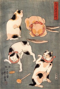 Utagawa Kuniyoshi 歌川 国芳 "Four cats in different poses"